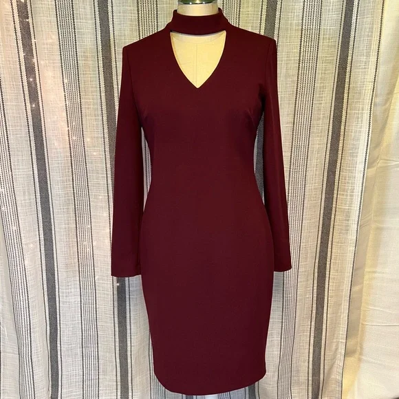 Calvin Klein | Dresses | Calvin Klein Long Sleeve Sheath Dress Burgundy  Wine Size 4 6 Small Euc | Poshmark